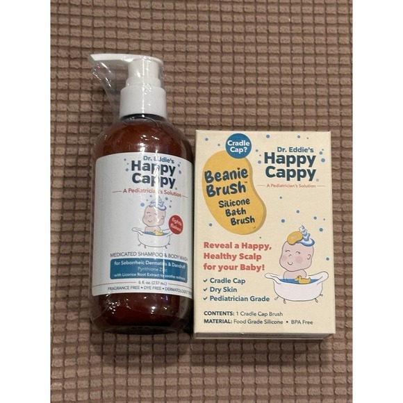 Other - Happy Cappy Medicated Shampoo & Body Wash and Beanie Brush Bundle Baby Dandruff